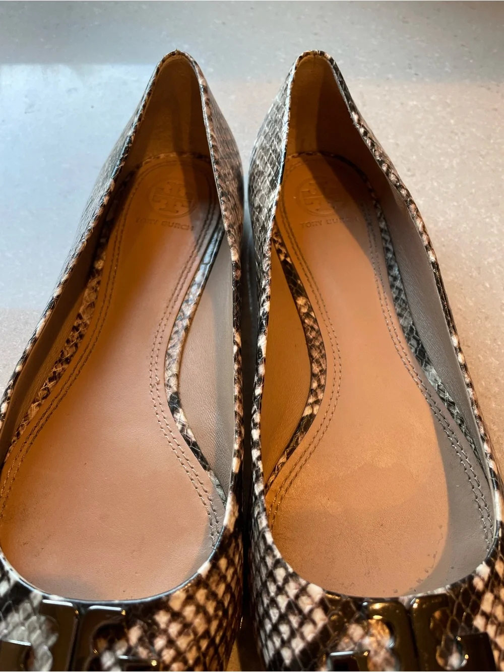 Tory Burch Lowell Snake Print Ballet Flats | Brown/Cream
